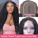 YUZHU Deep Wave Lace Front Wigs for Black Women Huamn Hair T Shape Middle Part Water Wave Lace Front Wig Pre Plucked with Baby Hair Brazilian 4x1 Lace Closure Deep Curly Wig 150% Density