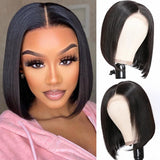 Straight Short Bob Wigs Human Hair 4x4 Lace Closure Wig Brazilian Straight Bob Natural Black 10 Inch