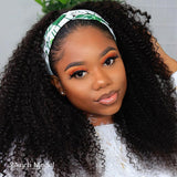 YUZHU Headband Wig Curly Human Hair Wigs for Black Women 180% Density None Lace Front Wigs Human Hair Scarf No Gel Gluelees Remy Hair Machine Made Kinky Curly Headband Wigs