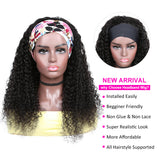 YUZHU Headband Wig Curly Human Hair Wigs for Black Women 180% Density None Lace Front Wigs Human Hair Scarf No Gel Gluelees Remy Hair Machine Made Kinky Curly Headband Wigs