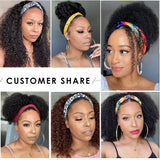 YUZHU Headband Wig Curly Human Hair Wigs for Black Women 180% Density None Lace Front Wigs Human Hair Scarf No Gel Gluelees Remy Hair Machine Made Kinky Curly Headband Wigs