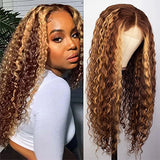 YUZHU Highlight Water Wave 4x4 Lace Front Wigs Brazilian Virgin Human Hair Wigs 4/27 180% Density