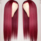 YUZHU Red Burgundy Straight 13x4 HD Lace Front Wigs Human Hair