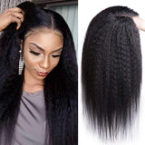 Kinky Straight Human Hair Wig 4x4 Lace Front Wigs for Black Women Natural Black Color