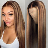 YUZHU Straight 13x1 P4/27 Highlight Lace Front Wigs Human Hair Transparent HD Lace Wigs 150% -200%Density