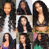 T Part Loose Deep Lace Front Wigs Human Hair Natural Color 180% Density