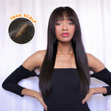 YUZHU Long Straight True Scalp Bang Wig