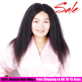 YUZHU Brazilian Kinky Straight 4x4 Lace Front Wigs Human Hair Natural Color 150% Density