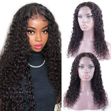 YUZHU Deep Wave Lace Front Wigs for Black Women Huamn Hair T Shape Middle Part Water Wave Lace Front Wig Pre Plucked with Baby Hair Brazilian 4x1 Lace Closure Deep Curly Wig 150% Density