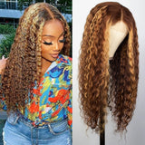 Water Wave Ombre P4/27 Highlight 13x1 Lace Front Wigs Human Hair 150% Density