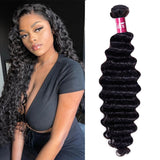 YUZHU Brazilian Deep Wave Human Hair 1 Bundle Natural Black