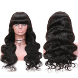 YUZHU Body Wave Human Hair Wigs with Bangs None Lace Front Wigs Natural Color