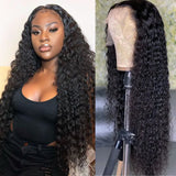 Water Wave 13x4 Lace Frontal Wigs Brazilian Virgin Human Hair Natural Color 180% Density