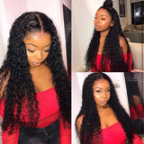 YUZHU Deep Wave Lace Front Wigs for Black Women Huamn Hair T Shape Middle Part Water Wave Lace Front Wig Pre Plucked with Baby Hair Brazilian 4x1 Lace Closure Deep Curly Wig 150% Density