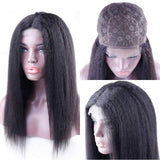 Kinky Straight Human Hair Wig 4x4 Lace Front Wigs for Black Women Natural Black Color