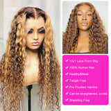 YUZHU Highlight Water Wave 4x4 Lace Front Wigs Brazilian Virgin Human Hair Wigs 4/27 180% Density