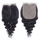 Peruvian Human Hair Bundles with Closure Deep Wave 3 Bundles with Lace Closure (10 10 10 and 8) 50gram Per Bundle 10A Grade Unprocessed Virgin Peruvian Deep Curly Hair Bundles with Closure