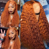 YUZHU Ginger Color 4x4 Deep Wave Human Hair Lace Front Wigs for Black Women