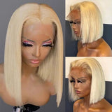 YUZHU 613 Bob Wig Virgin Human Hair Pre Plucked Straight 13x1x4 Lace Front Blonde Bob Wigs