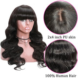 YUZHU Body Wave Human Hair Wigs with Bangs None Lace Front Wigs Natural Color