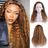 YUZHU Highlight  Deep Wave T Part 13x1 Lace Front Wigs Remy Human Hair Wigs 200% Density