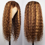 YUZHU Highlight Water Wave 4x4 Lace Front Wigs Brazilian Virgin Human Hair Wigs 4/27 180% Density