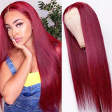 YUZHU Red Burgundy Straight 13x4 HD Lace Front Wigs Human Hair