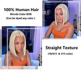 YUZHU 613 Bob Wig Virgin Human Hair Pre Plucked Straight 13x1x4 Lace Front Blonde Bob Wigs