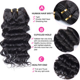 Peruvian Human Hair Bundles with Closure Deep Wave 3 Bundles with Lace Closure (10 10 10 and 8) 50gram Per Bundle 10A Grade Unprocessed Virgin Peruvian Deep Curly Hair Bundles with Closure