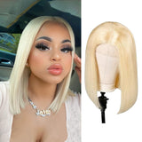 YUZHU 613 Bob Wig Virgin Human Hair Pre Plucked Straight 13x1x4 Lace Front Blonde Bob Wigs