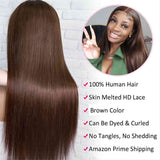 YUZHU Dark Brown 5x5 Straight Lace Closure Wigs Remy Human Hair 180% Hair Density