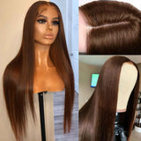 YUZHU Dark Brown 5x5 Straight Lace Closure Wigs Remy Human Hair 180% Hair Density