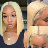 YUZHU 613 Bob Wig Virgin Human Hair Pre Plucked Straight 13x1x4 Lace Front Blonde Bob Wigs