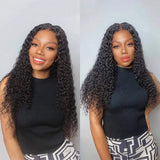 YUZHU Deep Wave Lace Front Wigs for Black Women Huamn Hair T Shape Middle Part Water Wave Lace Front Wig Pre Plucked with Baby Hair Brazilian 4x1 Lace Closure Deep Curly Wig 150% Density