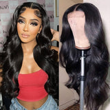 YUZHU Body Wave 4x4 HD Transparent Lace Closure Wigs Remy Human Hair Natural Color 180% Density