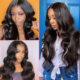 YUZHU Body Wave 4x4 HD Transparent Lace Closure Wigs Remy Human Hair Natural Color 180% Density