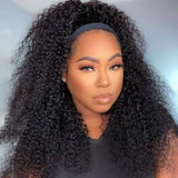 YUZHU Kinky Curly Headband Wig Human Hair Glueless Natural Color 18 Inch