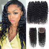 Water Wave 3 Bundles with 4x4 Closure Brazilian Virgin Human Hair Bundles Natural Color