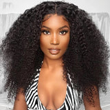 YUZHU Kinky Curly 4x4 Lace Closure Wig Lace Front Wigs Human Hair 150% Hair Density Black