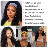 YUZHU Kinky Curly Headband Wig Human Hair Glueless Natural Color 18 Inch