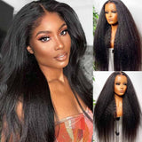 Yaki Straight Lace Closure Wigs Human Hair 4x4 Lace Front Wigs 150% Hair Density Natural Black