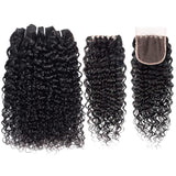 Water Wave 3 Bundles with 4x4 Closure Brazilian Virgin Human Hair Bundles Natural Color