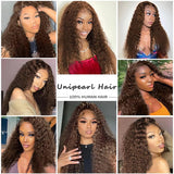 YUZHU 5x5 Water Wave HD Lace Closure Wigs Human Hair Pre Plucked Chocolate Brown