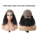 YUZHU Kinky Curly 4x4 Lace Closure Wig Lace Front Wigs Human Hair 150% Hair Density Black