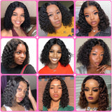 Peruvian Human Hair Bundles with Closure Deep Wave 3 Bundles with Lace Closure (10 10 10 and 8) 50gram Per Bundle 10A Grade Unprocessed Virgin Peruvian Deep Curly Hair Bundles with Closure