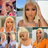 YUZHU 613 Bob Wig Virgin Human Hair Pre Plucked Straight 13x1x4 Lace Front Blonde Bob Wigs