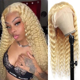 YUZHU 613 Blonde Deep Wave 13x4 Lace Front Wig Human Hair Brazilian Lace Frontal Wigs