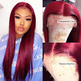 YUZHU Red Burgundy Straight 13x4 HD Lace Front Wigs Human Hair