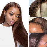 YUZHU Dark Brown Straight 5x5 Lace Front Human Hair Wigs for Black Women