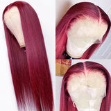 YUZHU Red Burgundy Straight 13x4 HD Lace Front Wigs Human Hair